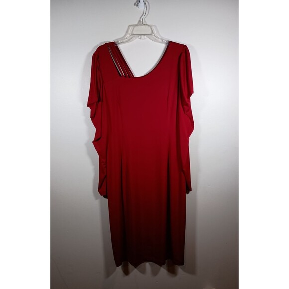Monroe and Main Red Stretch Strappy Knit Formal Long Puff Sleeve Dress Size 16 - Picture 2 of 9